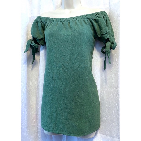 Flirty Lulus Green Off Shoulder Tie Top sz: S - Picture 5 of 8